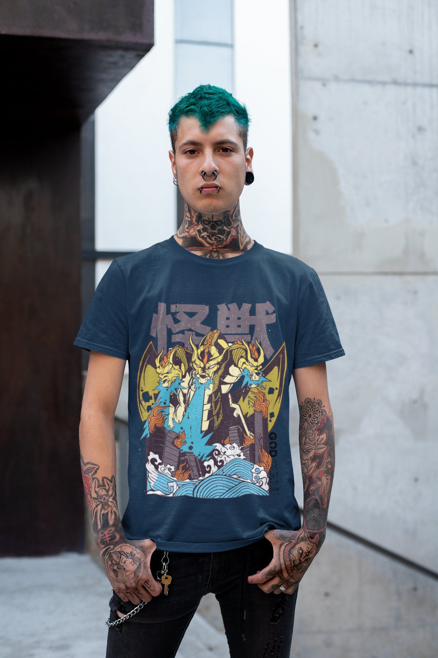 Unisex GODARM Organic Cotton Ghidorah Shirt | Black | White | French Navy - Godarm