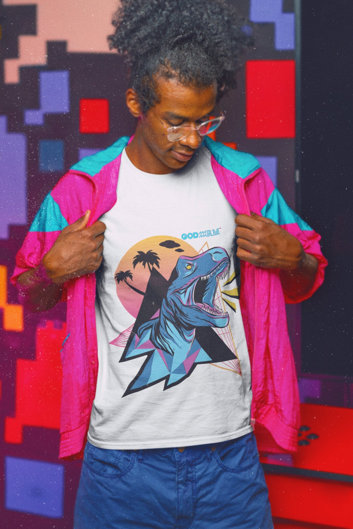 Neon Dinosaur Retro T Shirt Cool Top Fashion Design Best Gift Men Women - Godarm