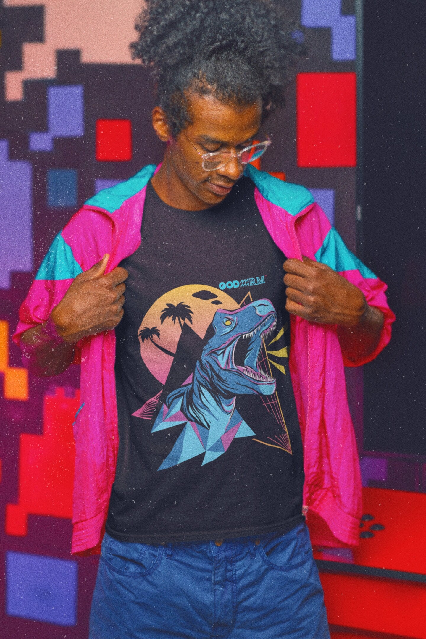 Neon Dinosaur Retro T Shirt Cool Top Fashion Design Best Gift Men Women - Godarm