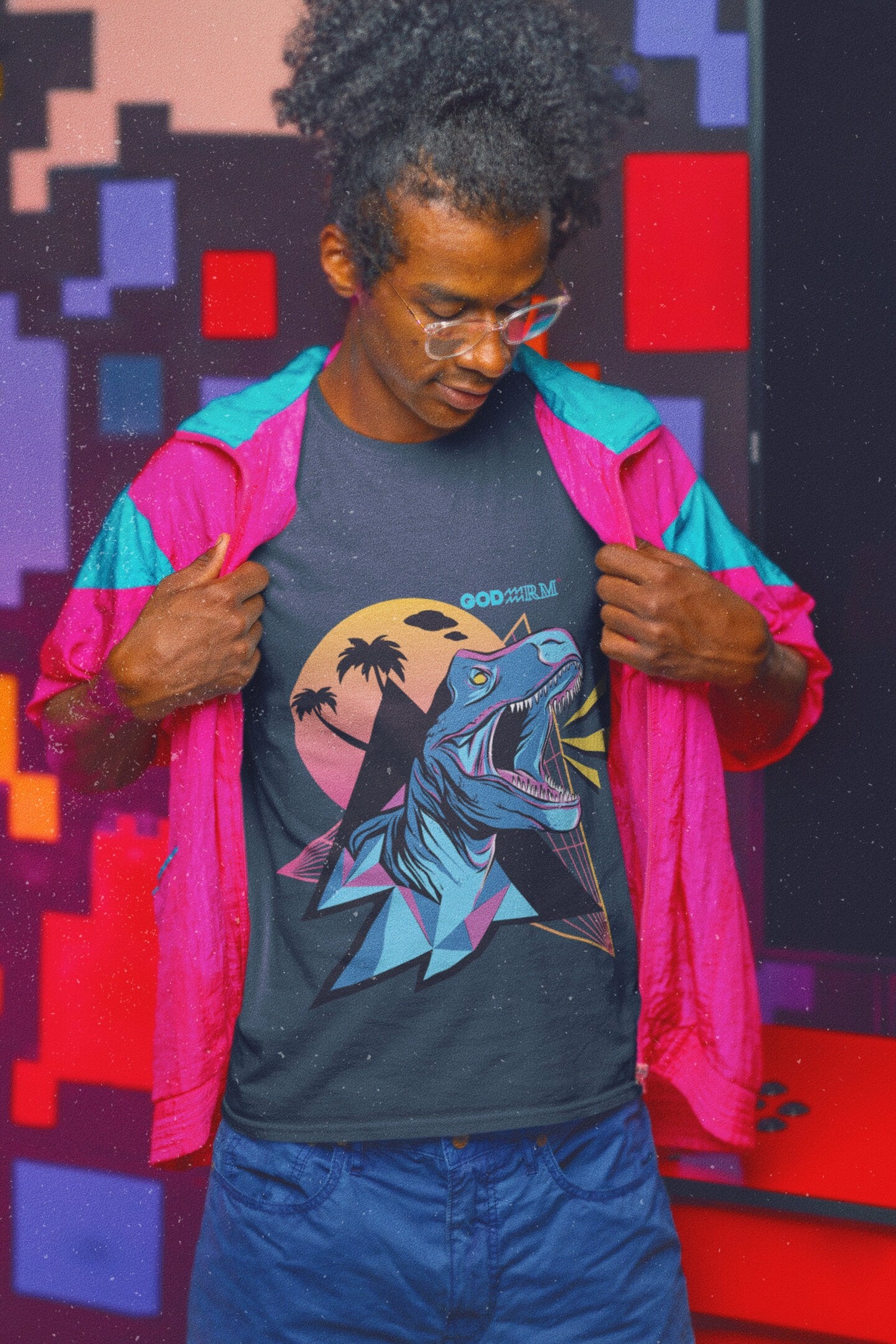 Neon Dinosaur Retro T Shirt Cool Top Fashion Design Best Gift Men Women - Godarm