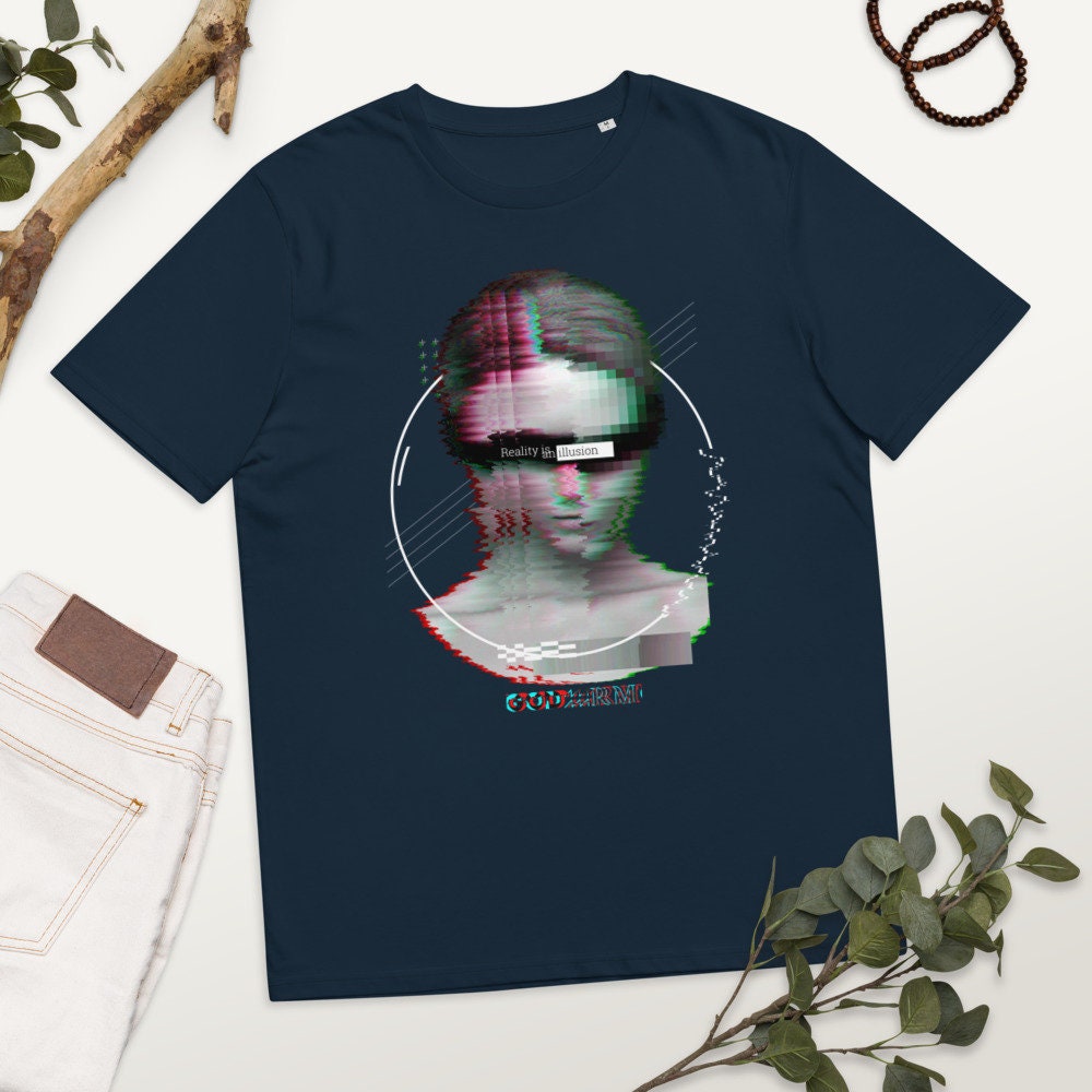 Unisex GODARM Organic Cotton Reality Is An Illusion Shirt | Black | White | French Navy - Godarm