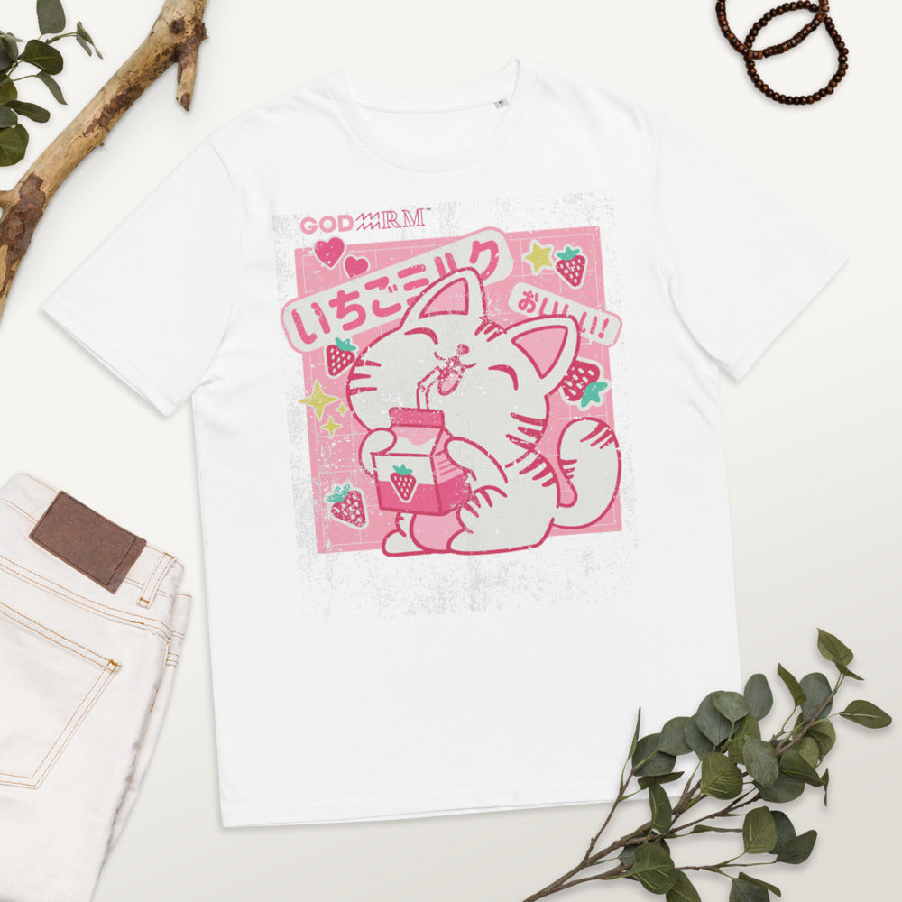 Strawberry Milk Japanese Cat Kawaii T Shirt Japanese Top Fashion Design Best Gift Men Women